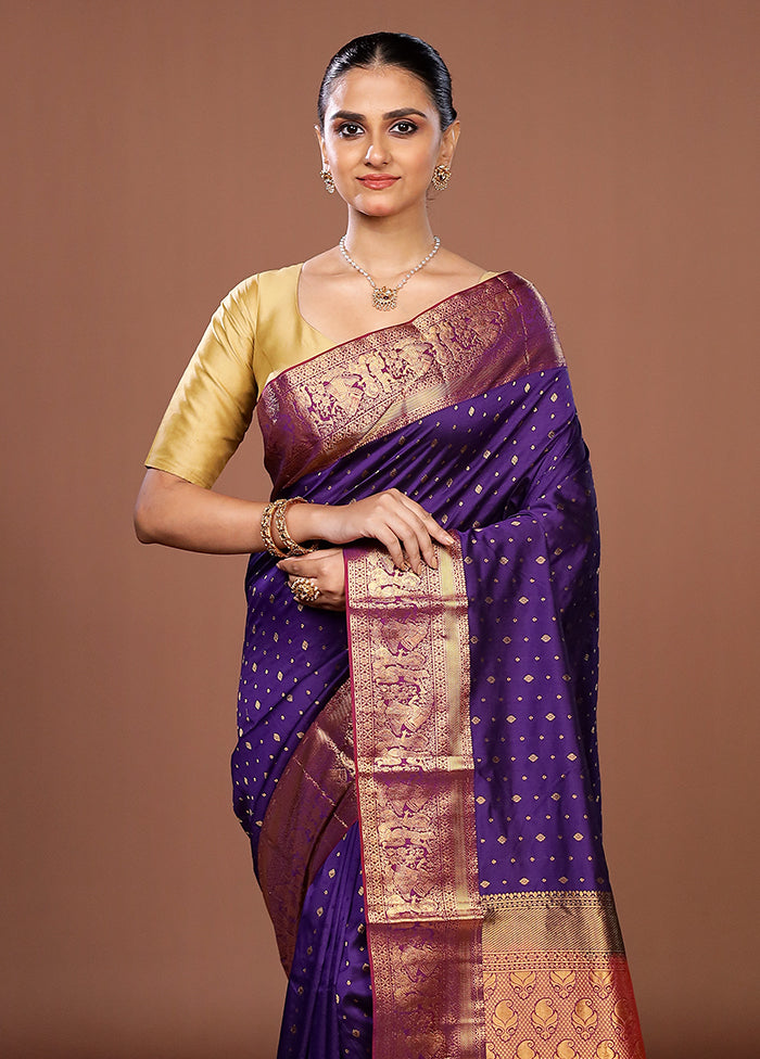 Blue Handloom Kanjivaram Pure Silk Saree With Blouse Piece