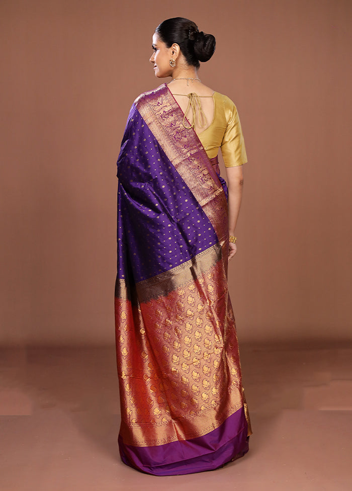 Blue Handloom Kanjivaram Pure Silk Saree With Blouse Piece