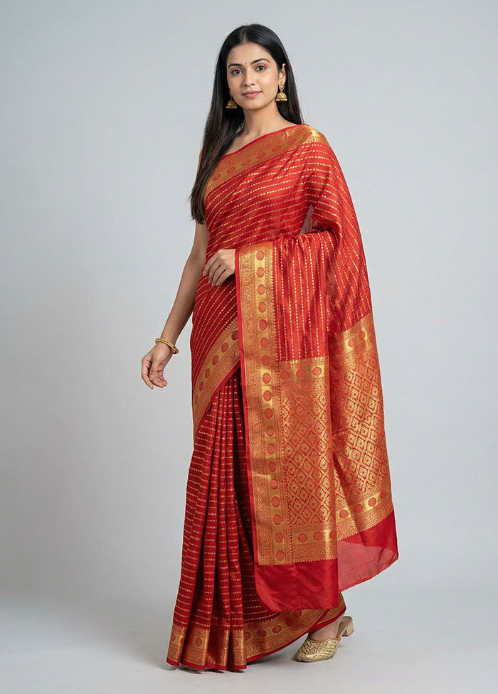 Maroon Handloom Kanjivaram Pure Silk Saree With Blouse Piece