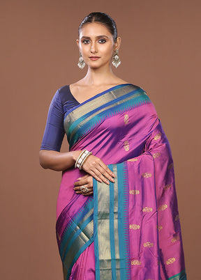 Purple Kanjivaram Silk Saree With Blouse Piece