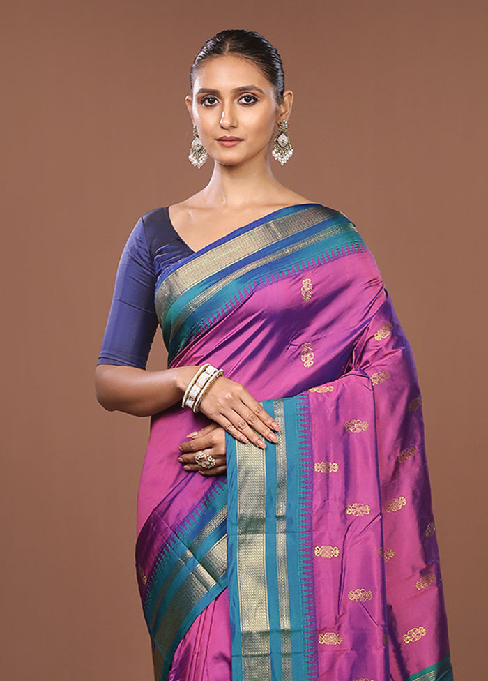 Purple Kanjivaram Silk Saree With Blouse Piece