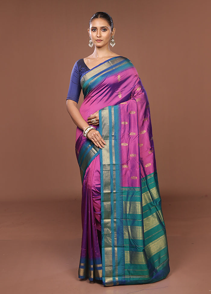 Purple Kanjivaram Silk Saree With Blouse Piece