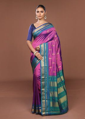 Purple Kanjivaram Silk Saree With Blouse Piece