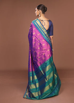 Purple Kanjivaram Silk Saree With Blouse Piece