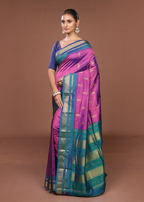 Purple Kanjivaram Silk Saree With Blouse Piece