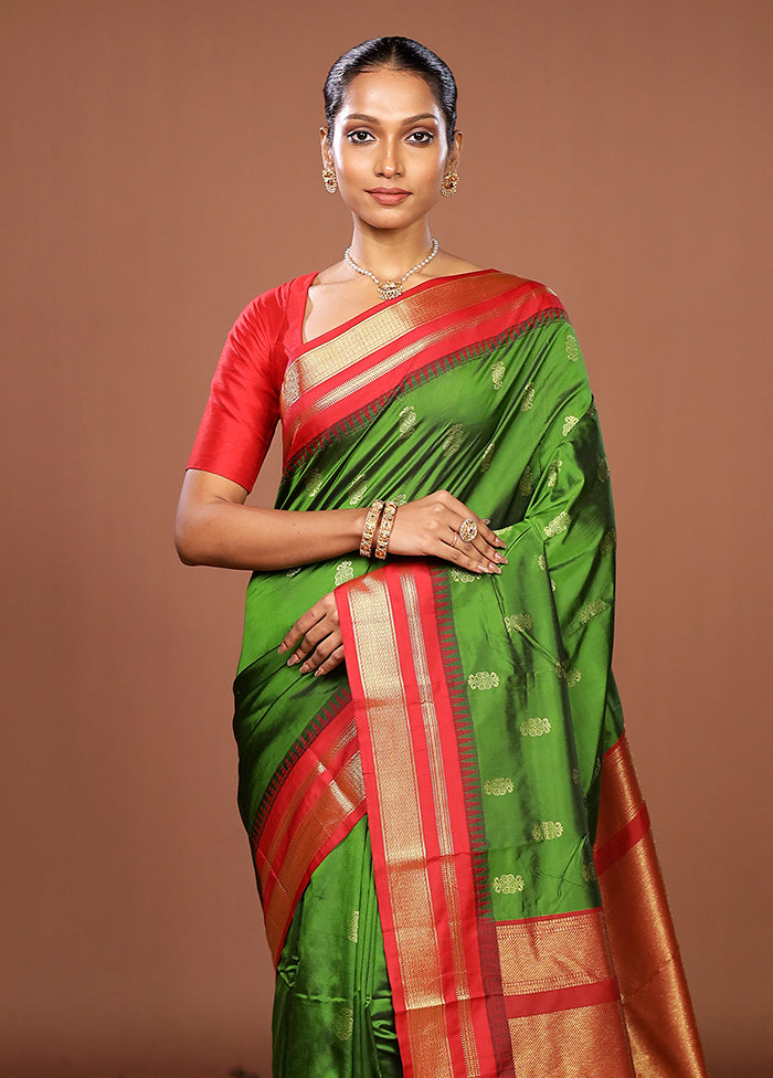 Green Kanjivaram Silk Saree With Blouse Piece