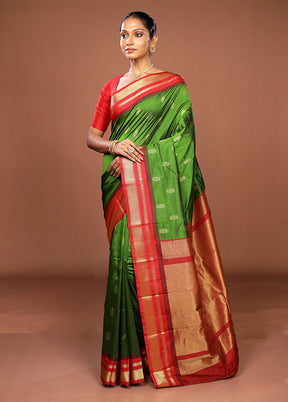 Green Kanjivaram Silk Saree With Blouse Piece
