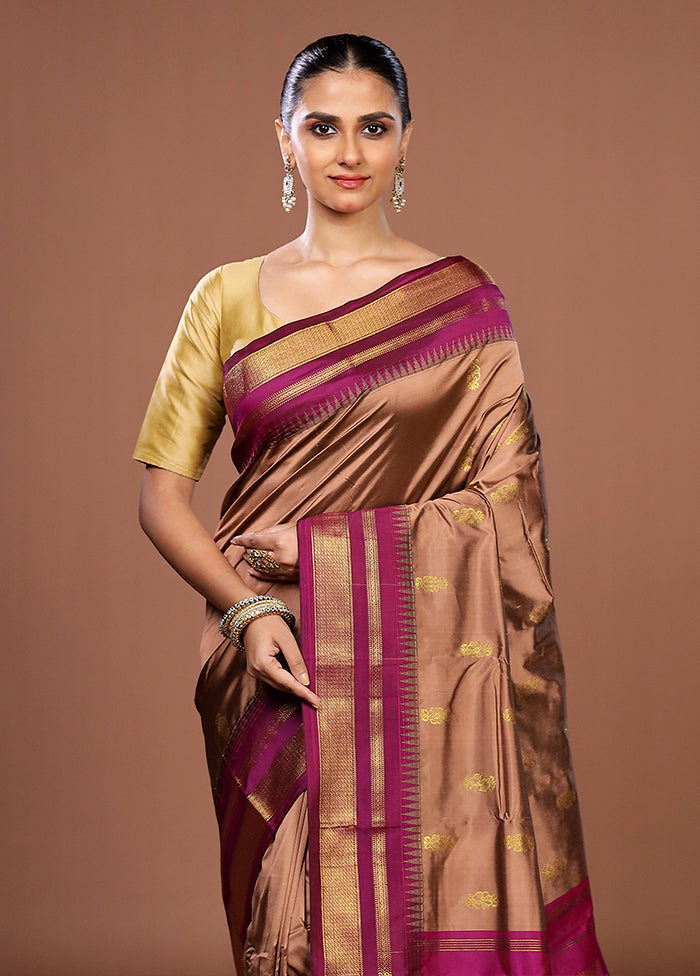 Cream Kanjivaram Silk Saree With Blouse Piece