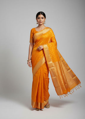 Yellow Handloom Kanjivaram Pure Silk Saree With Blouse Piece