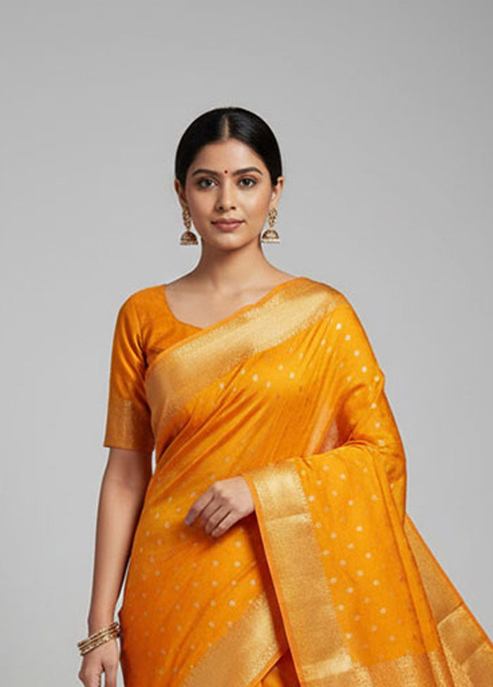 Yellow Handloom Kanjivaram Pure Silk Saree With Blouse Piece
