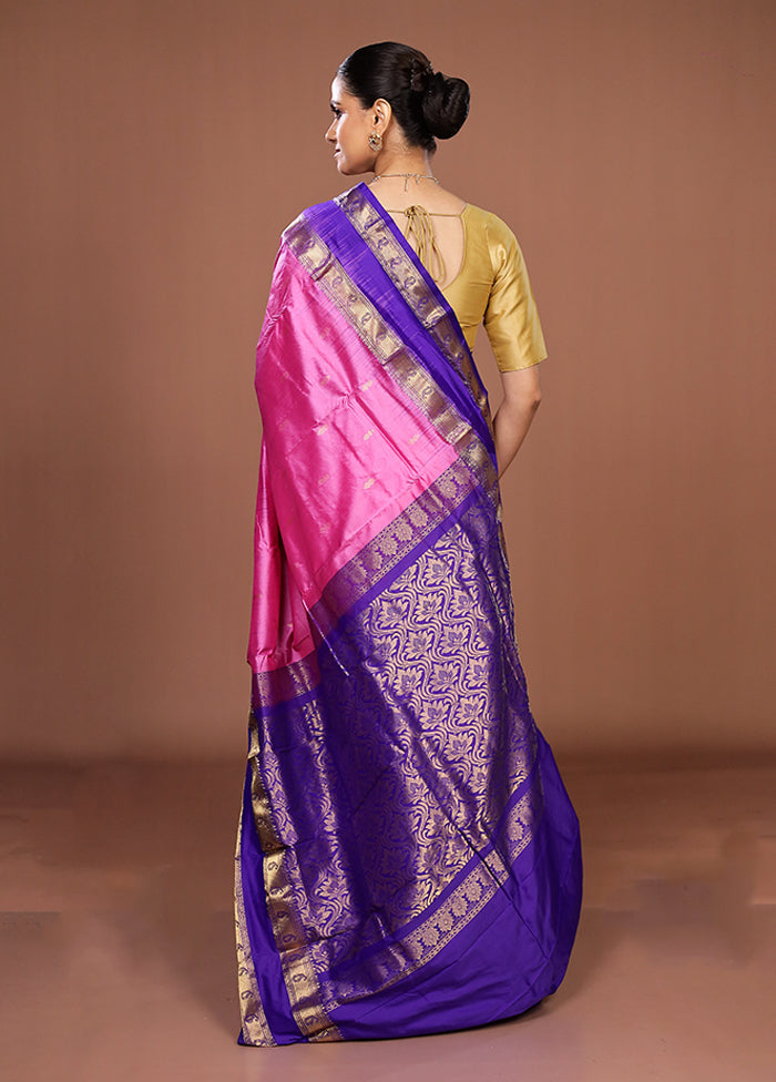 Pink Handloom Kanjivaram Pure Silk Saree With Blouse Piece