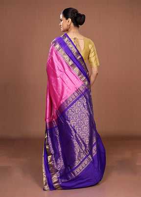 Pink Handloom Kanjivaram Pure Silk Saree With Blouse Piece