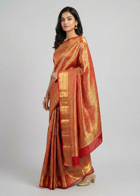 Red Handloom Kanchipuram Pure Silk Saree With Blouse Piece