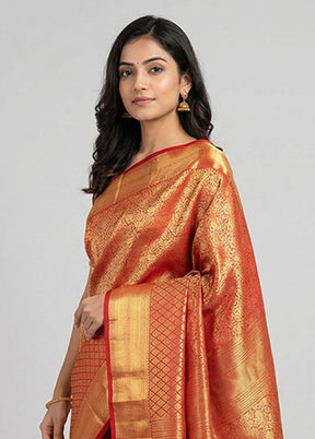 Red Handloom Kanchipuram Pure Silk Saree With Blouse Piece