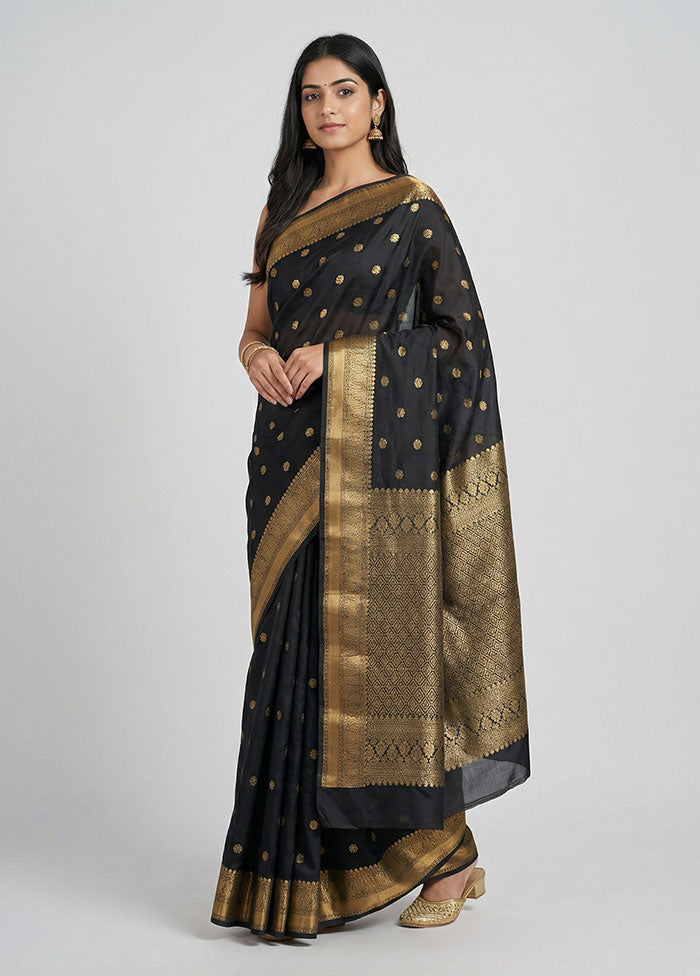 Black Kanjivaram Silk Saree With Blouse Piece