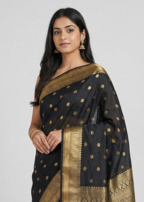 Black Kanjivaram Silk Saree With Blouse Piece