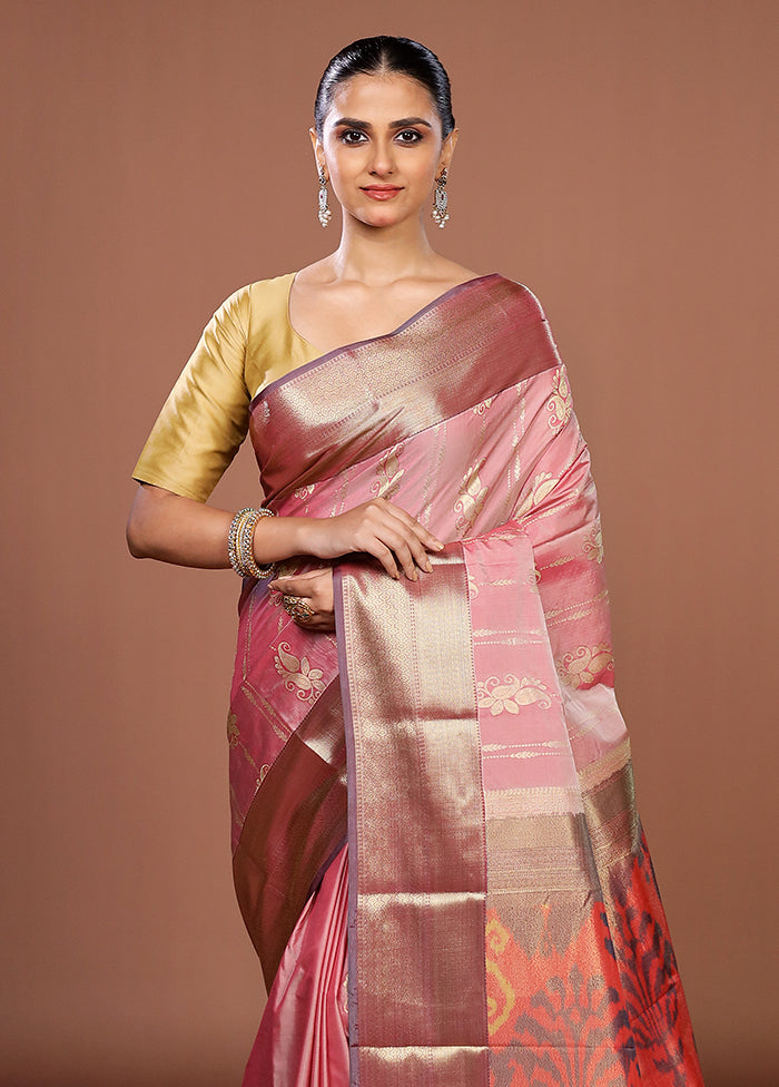 Peach Kanjivaram Silk Saree With Blouse Piece