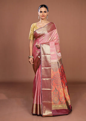 Peach Kanjivaram Silk Saree With Blouse Piece