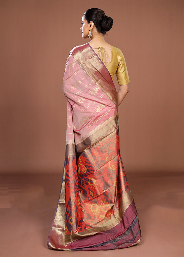 Peach Kanjivaram Silk Saree With Blouse Piece