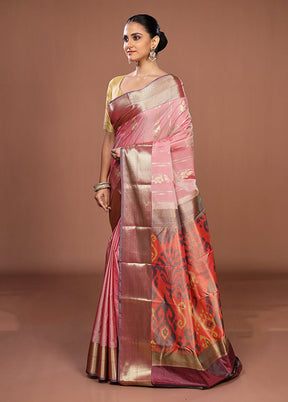 Peach Kanjivaram Silk Saree With Blouse Piece