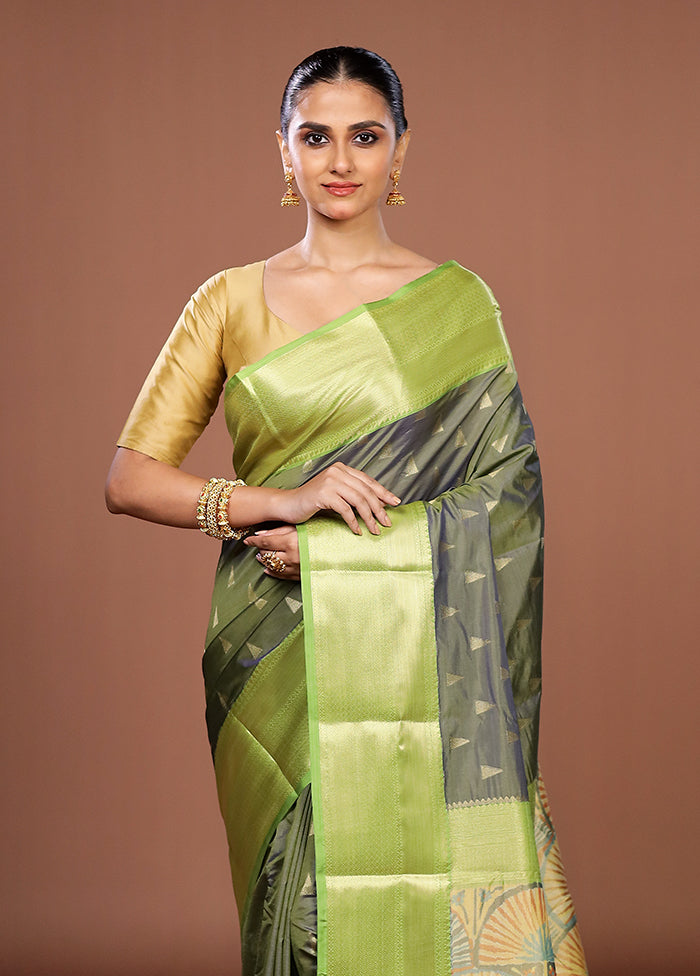 Green Kanjivaram Silk Saree With Blouse Piece