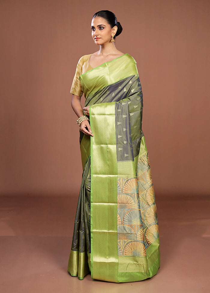 Green Kanjivaram Silk Saree With Blouse Piece