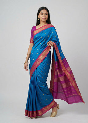 Purple Kanjivaram Silk Saree With Blouse Piece