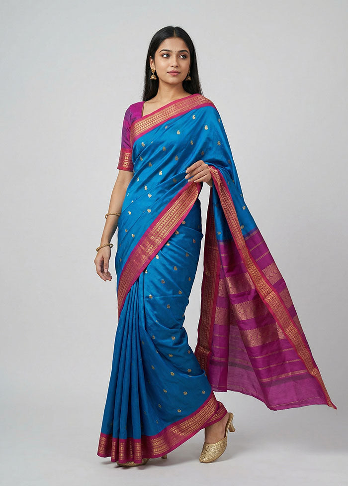 Purple Kanjivaram Silk Saree With Blouse Piece
