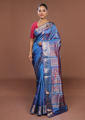Blue Handloom Swarnachuri Pure Silk Saree With Blouse Piece