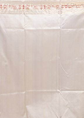 White Handloom Baluchari Pure Silk Saree With Blouse Piece