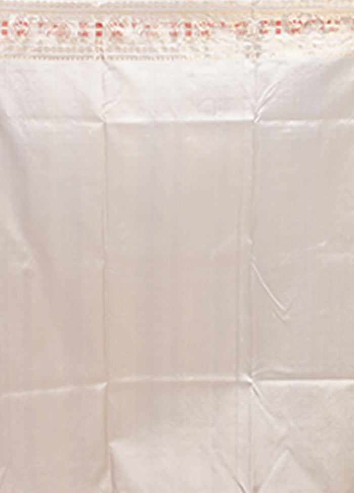 White Handloom Baluchari Pure Silk Saree With Blouse Piece