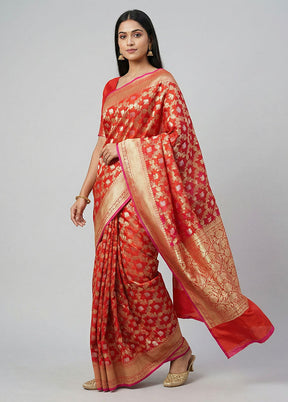 Pink Handloom Katan Pure Silk Saree With Blouse Piece