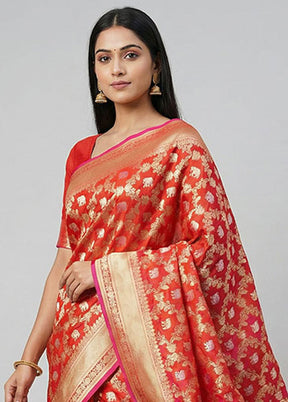 Pink Handloom Katan Pure Silk Saree With Blouse Piece