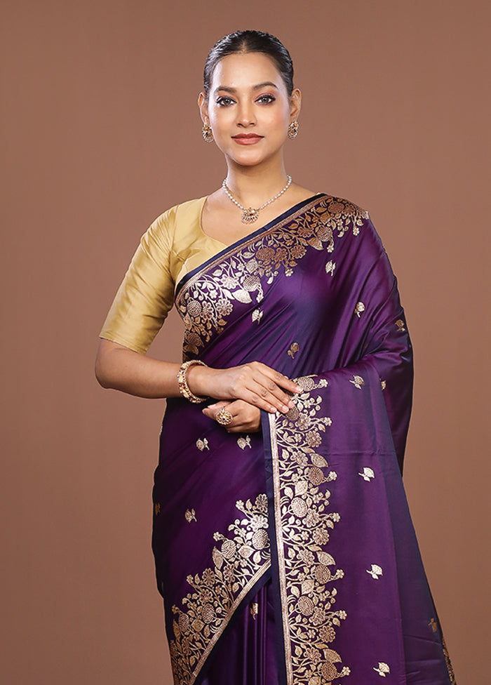 Purple Banarasi Silk Saree With Blouse Piece