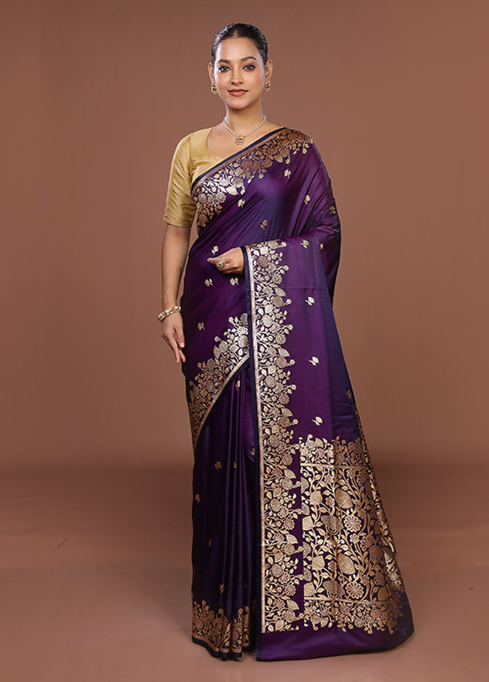 Purple Banarasi Silk Saree With Blouse Piece