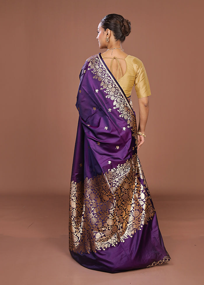 Purple Banarasi Silk Saree With Blouse Piece