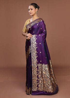 Purple Banarasi Silk Saree With Blouse Piece