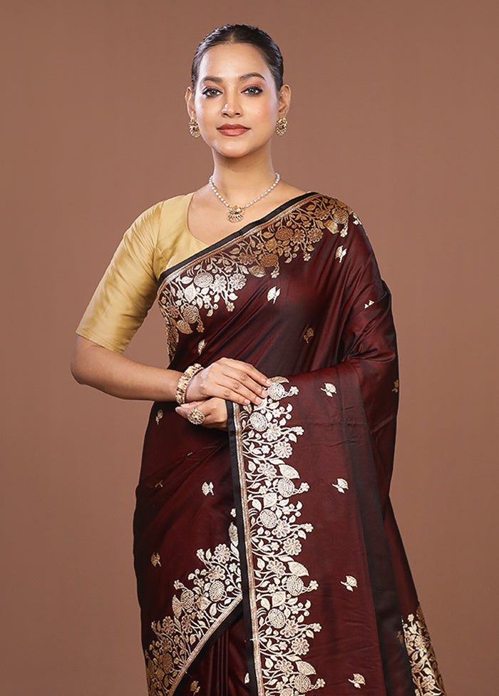 Brown Banarasi Silk Saree With Blouse Piece