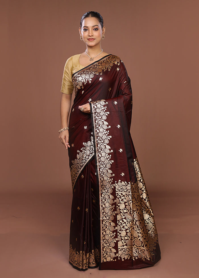 Brown Banarasi Silk Saree With Blouse Piece