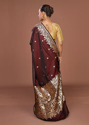 Brown Banarasi Silk Saree With Blouse Piece