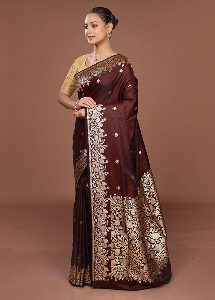 Brown Banarasi Silk Saree With Blouse Piece