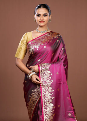 Purple Banarasi Silk Saree With Blouse Piece