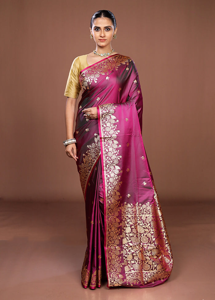 Purple Banarasi Silk Saree With Blouse Piece