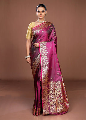 Purple Banarasi Silk Saree With Blouse Piece