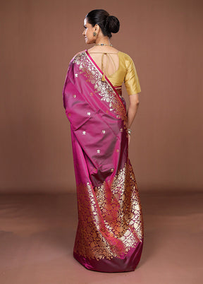 Purple Banarasi Silk Saree With Blouse Piece