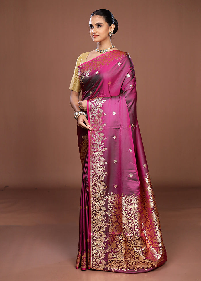 Purple Banarasi Silk Saree With Blouse Piece