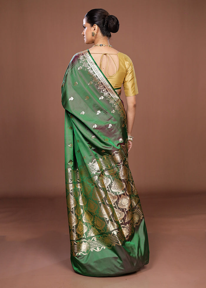 Green Banarasi Silk Saree With Blouse Piece