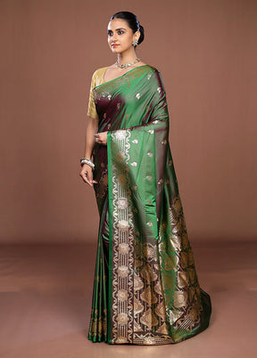 Green Banarasi Silk Saree With Blouse Piece