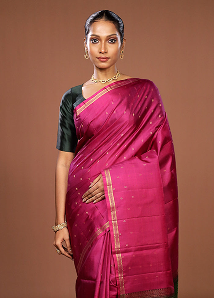 Pink Handloom Kanjivaram Pure Silk Saree With Blouse Piece