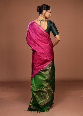 Pink Handloom Kanjivaram Pure Silk Saree With Blouse Piece